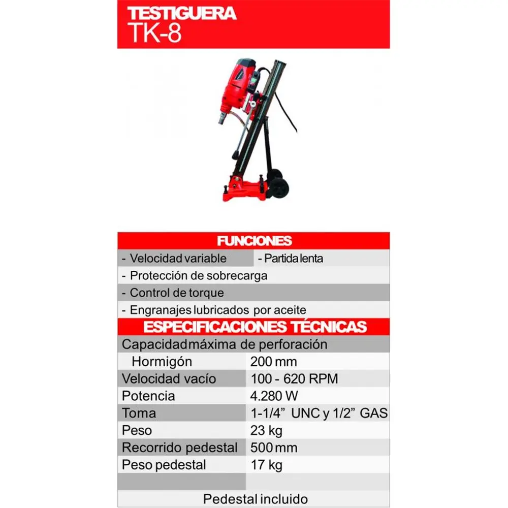 Testiguera Manual con pedestal 4.280 W 620 RPM Kothman TK-8