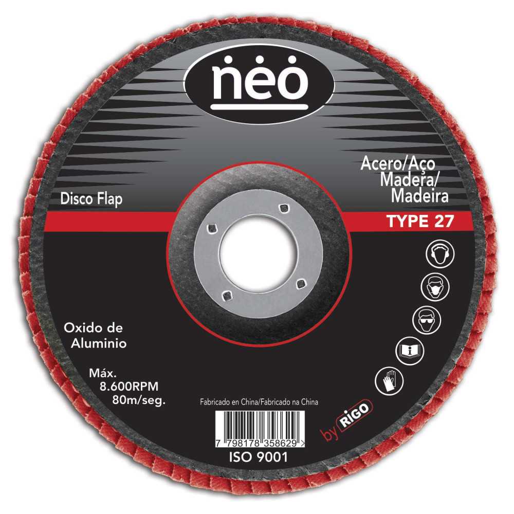 Disco Flap 7" Acero y Madera GR 120 10FA18120 Neo MI-NEO-046234