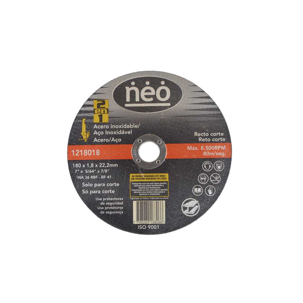 Disco de Corte 7" x 1.8mm x 22.2mm Acero Inox 1218018 Neo MI-NEO-051183