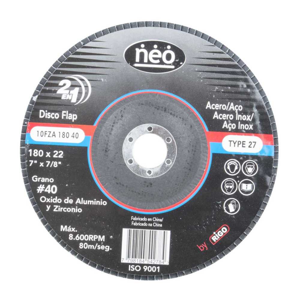 Disco Flap 7" (180mm) acero y acero inoxidable GR 40 18040 Neo MI-NEO-047216