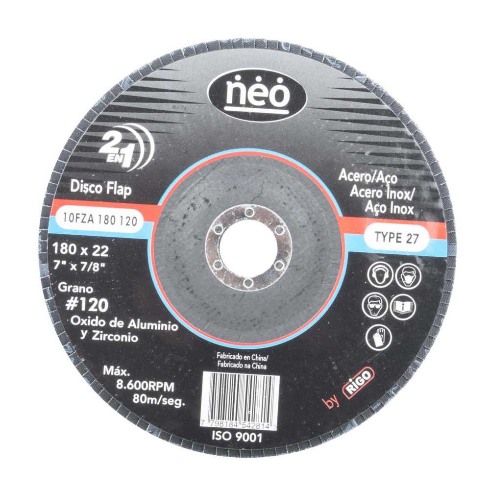 Disco Flap 7" (180 mm) acero y acero inoxidable GR 120 180120 Neo MI-NEO-047219