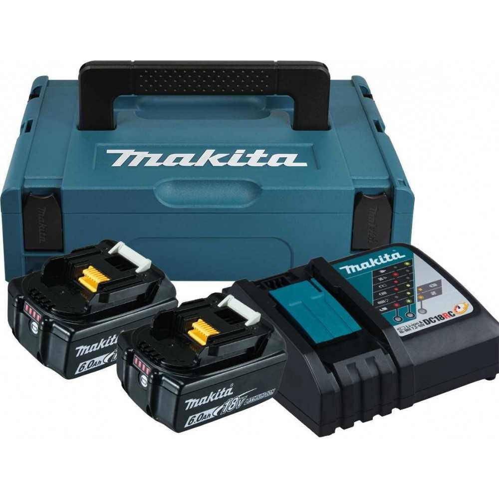 Kit 2 baterias 18V 6.0 Ah + cargador rapido + MAKPAC Makita 198116-4