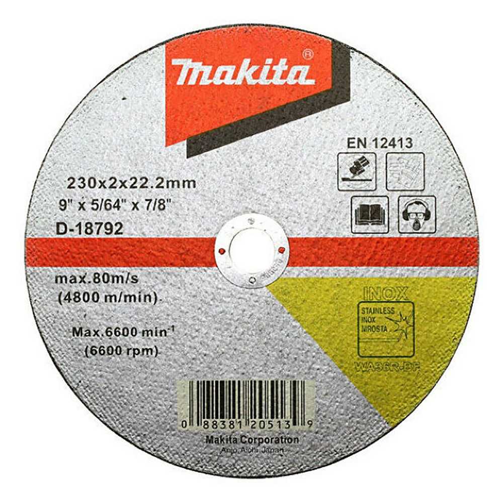 Disco Abrasivo Corte Acero Inox 9" / 230x2x22.23MM WA36R-BF Makita D-18792