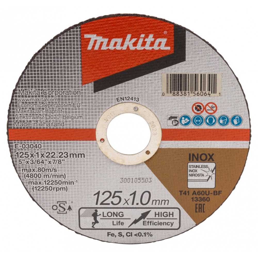 Disco Abrasivo Corte Acero Inox 5" /125x1.0x22.23MM A60U-BF Makita E-03040