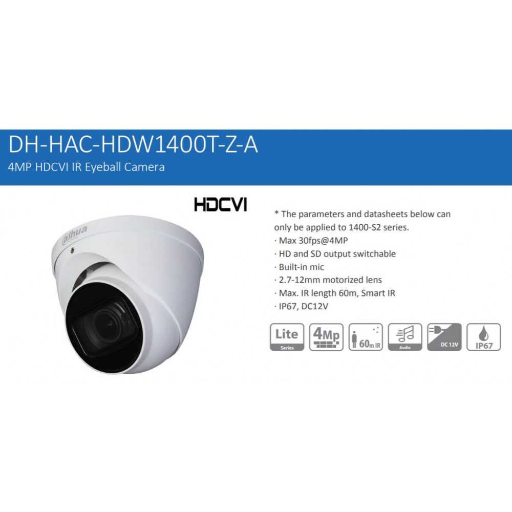Cámara de Seguridad Domo HDCVI 60m 4MP HDW1400T-Z-A-S2 Dahua 12016997