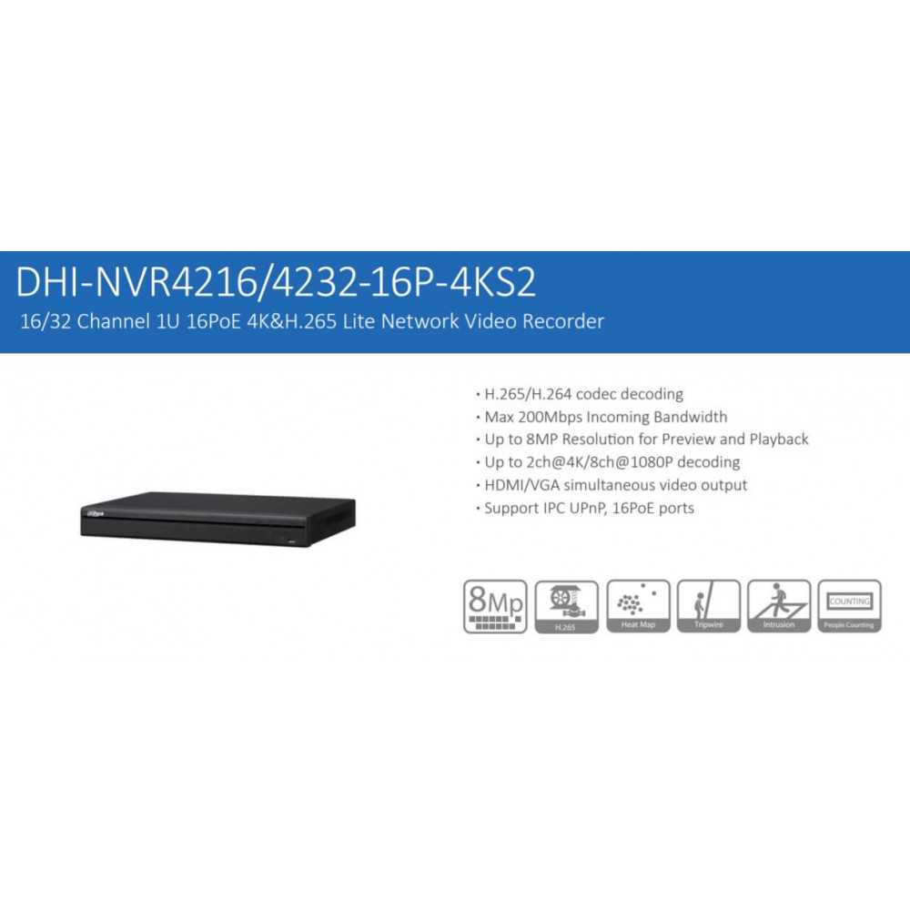 NVR Grabador 16 Canales IP 4K NVR4216-16P-4KS2 Dahua 120217313