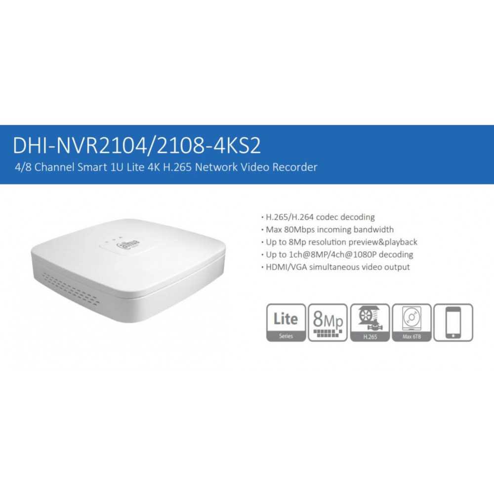 NVR Grabador 8 Canales 4K NVR2108-4K-S2 Dahua 1202172020