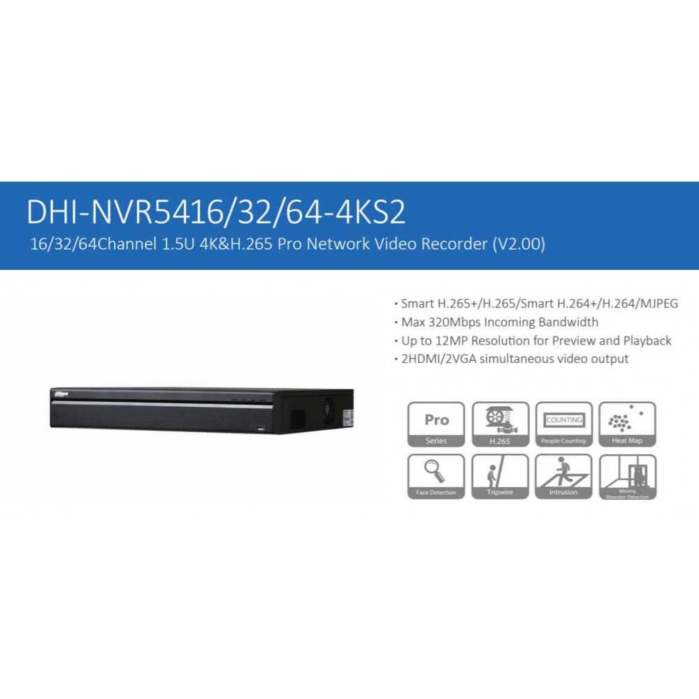 NVR Grabador 64 Canales 4K 12MP 2HDMI NVR5464-4KS2 Dahua 1202172155