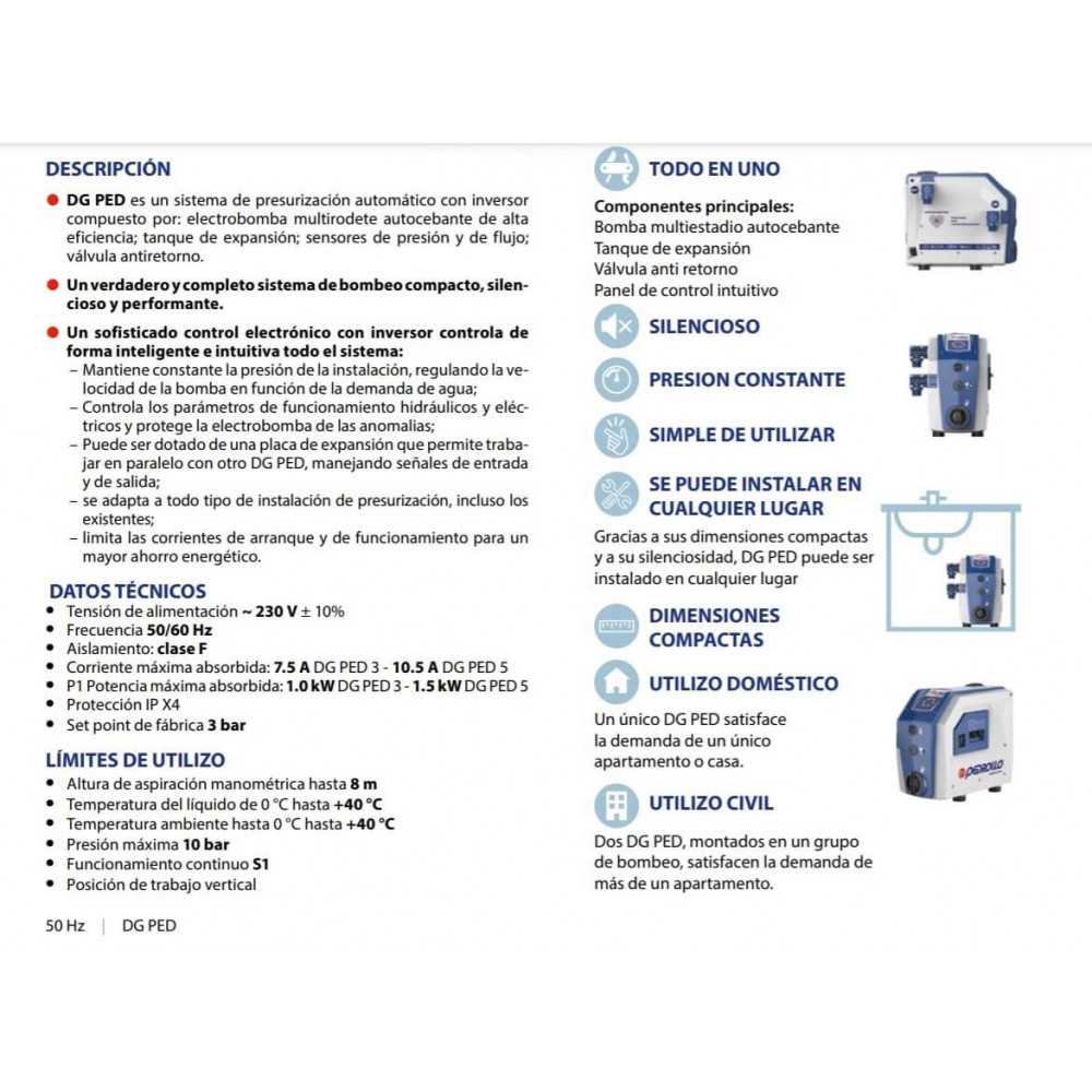 Sistema de presurización Automático con inversor 1"x1" 1.5HP 220V DG PED 5 Pedrollo 109024