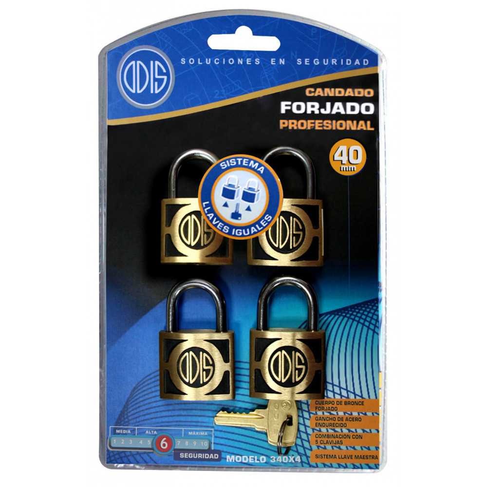 Set Candados 4 pzs 40mm Llaves iguales 340 Odis CAN0000052