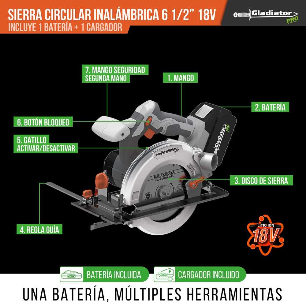 Sierra Circular Inalámbrica 6 1/2" 18V + Batería + Cargador SC 807/18  Gladiator MI-