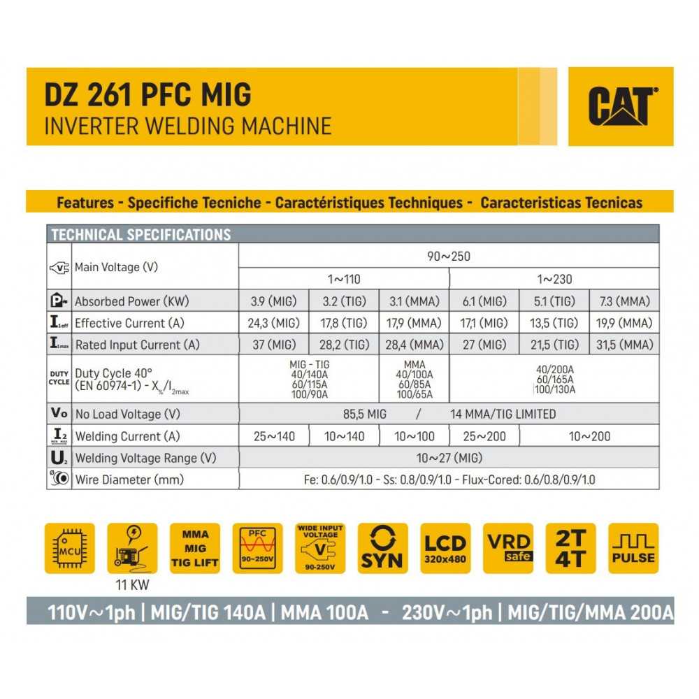 Soldadora Inverter Arco Manual/Mig 200A C/Accesorios DZ261 PFC CAT 55070