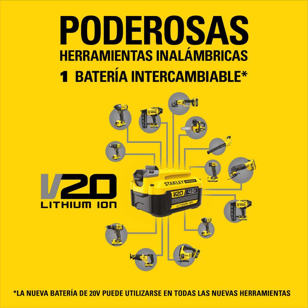 Taladro Atornillador Inalámbrico 13mm 20V + 2 Baterías + 1 Cargador Stanley SBD710C2K-B2