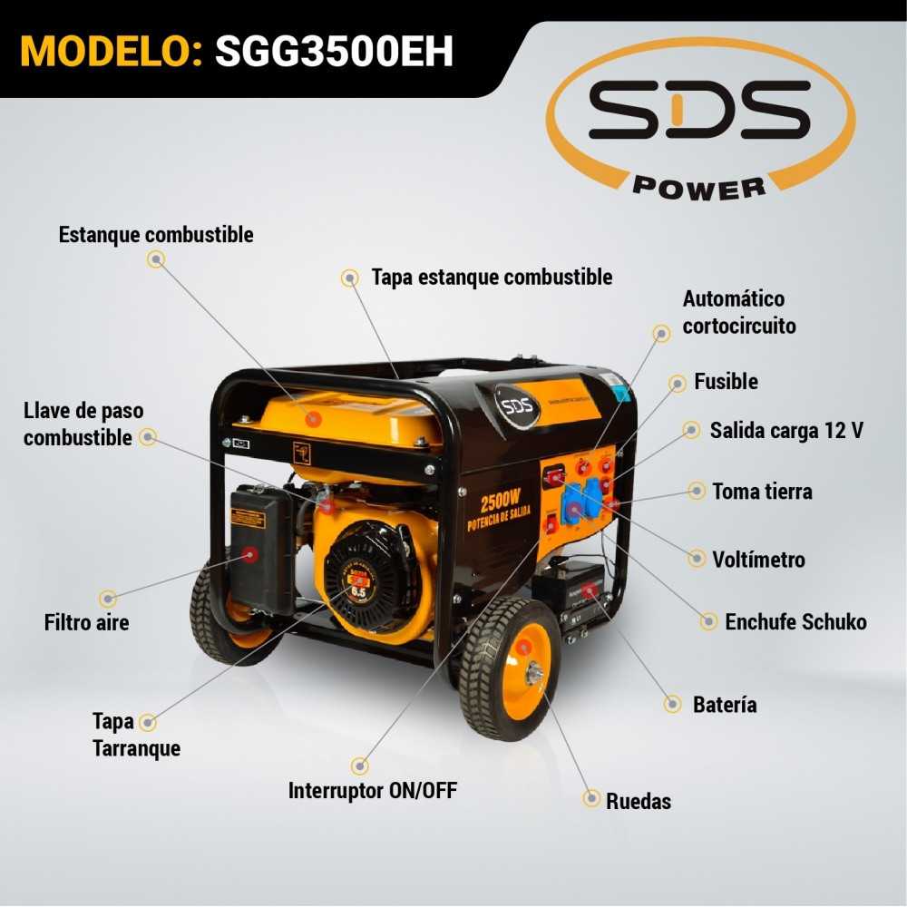 Generador Eléctrico Bencinero 2,8 Kw 220V SGG3500EH Sds Power MI-SDS-054458