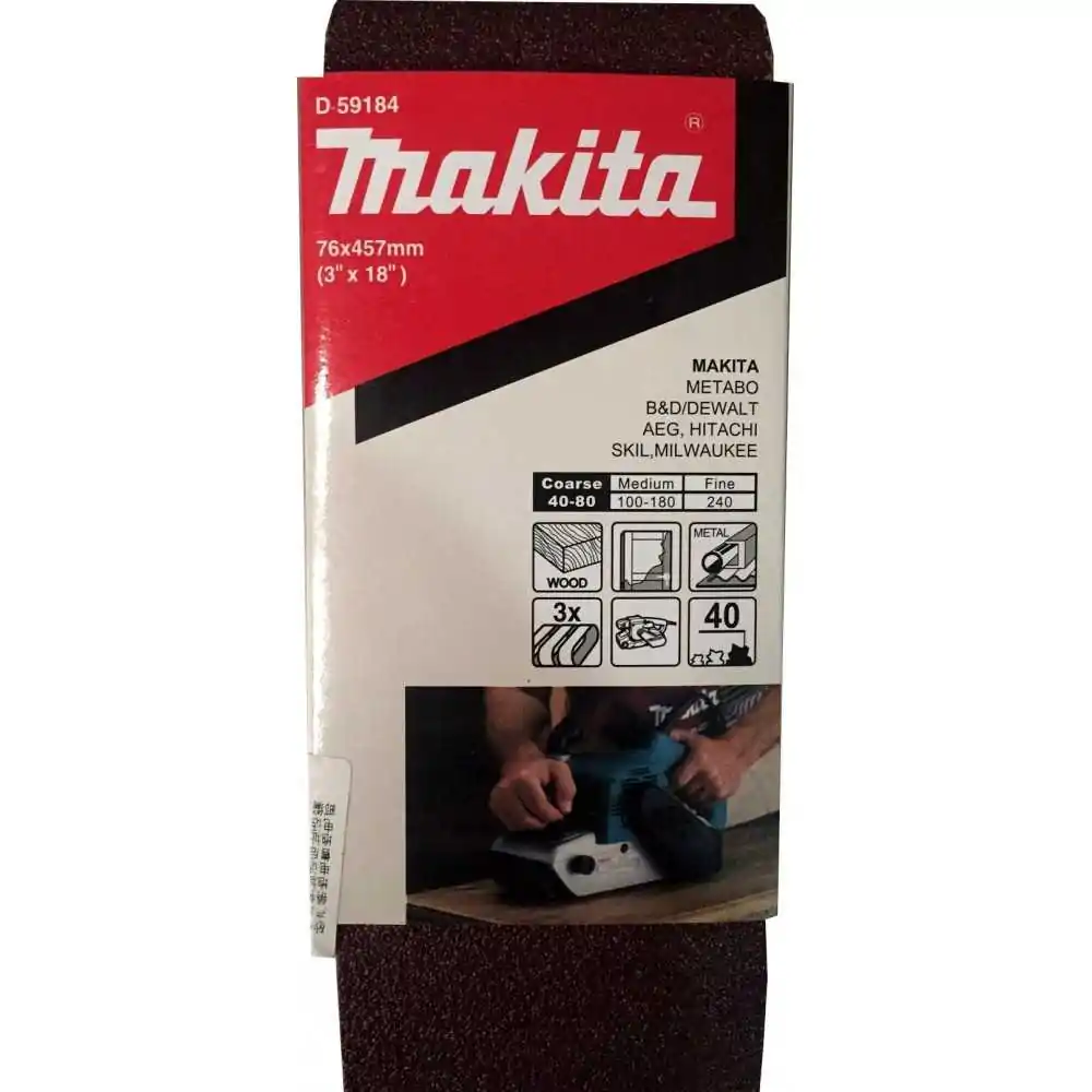 Lija de Banda 3x18" 3 Piezas G40 Madera-Metal Makita D-59184