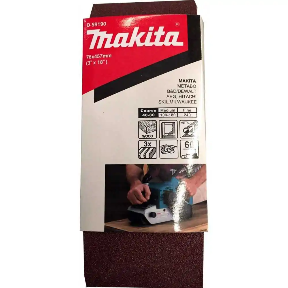 Lija de Banda 3x18" 3 Piezas G60 Madera-Metal Makita D-59190