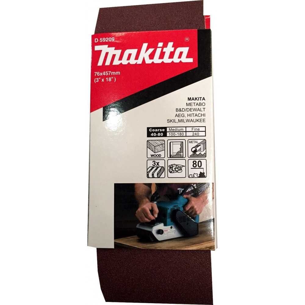 Lija de Banda 3x18" 3 Piezas G80 Madera-Metal Makita D-59209