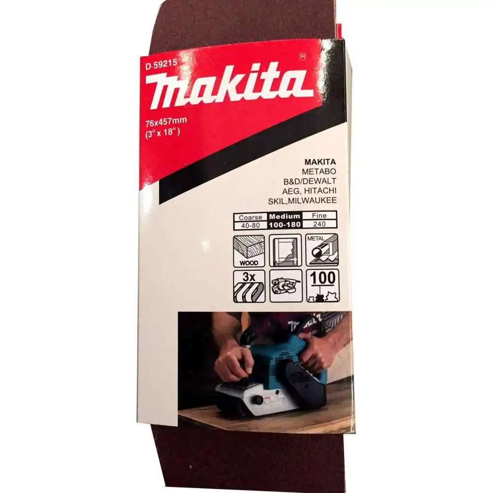 Lija de Banda 3x18" 3 Piezas G100 Madera-Metal Makita D-59215