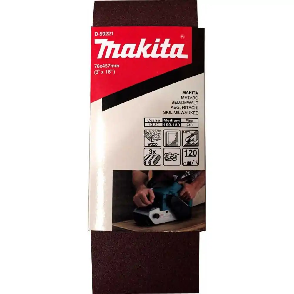 Lija de banda 3x18" 3 Piezas G120 Madera-Metal Makita D-59221