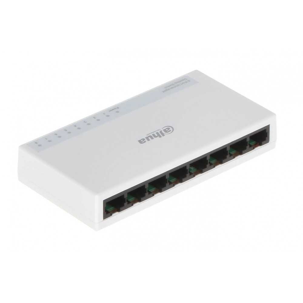 Switch 8 puertos Desktop Fast Ethernet 8 × 10/100 Mbps Dahua DH-PFS3008-8ET-L