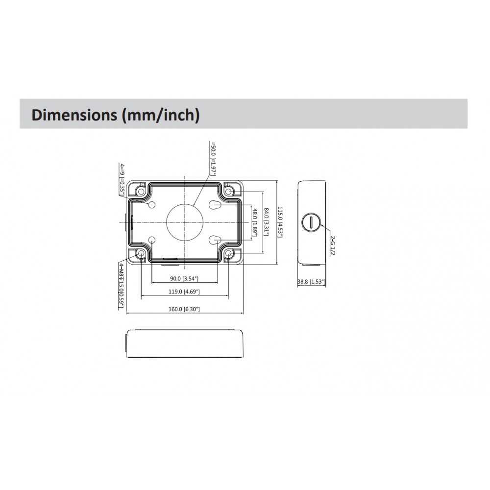 Soporte Cámara de Pared Junction box 115.0×160.0×38.8 mm Dahua DH-PFA120
