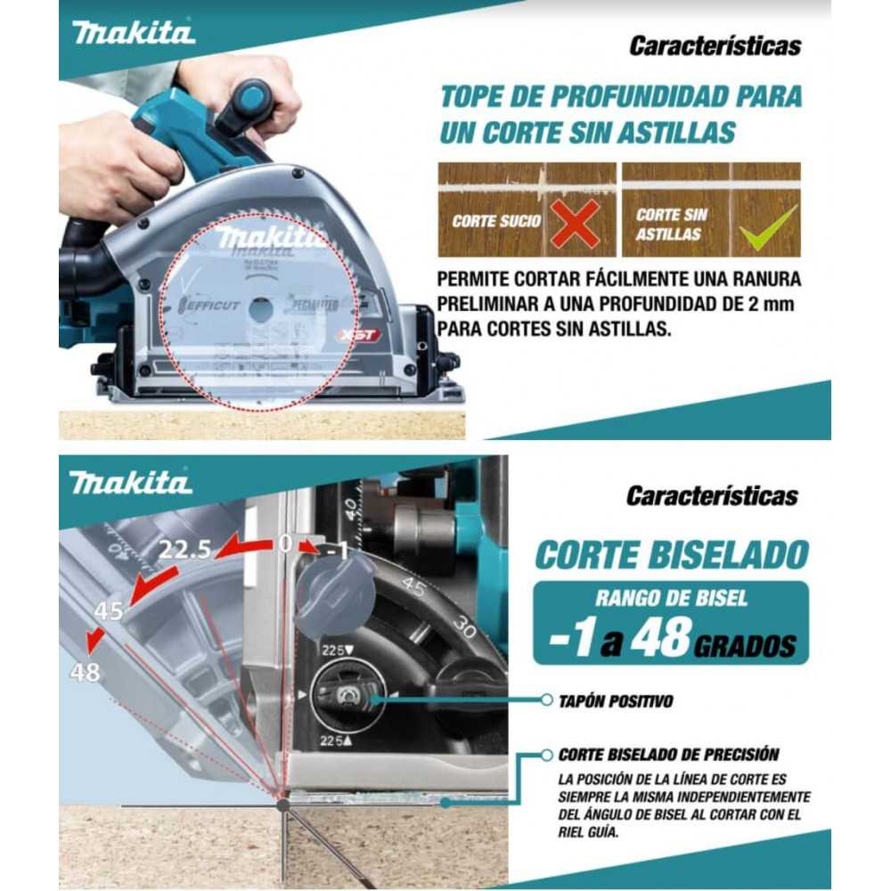 Makita Colombia - La sierra circular a batería SP001G es compatible con el  sistema de riel guía opcional para un corte recto ultra preciso, su control  de velocidad constante mantiene la velocidad