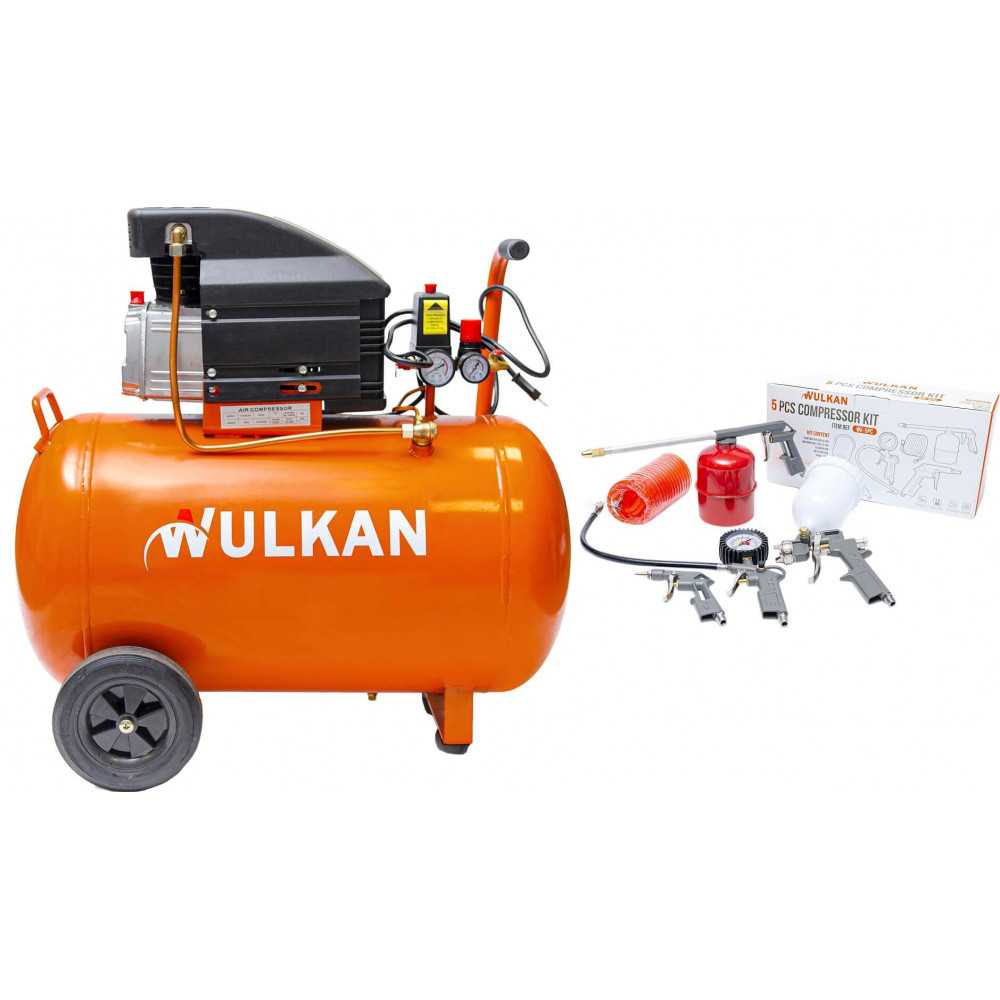 Compresor 50 litros 2.5 HP + kit compresor 5 pzs Wulkan WCK-50