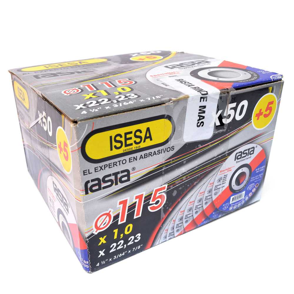 Caja 50 + 5 Disco de Corte Metal Rasta 4 1/2" (115x1,0x22mm)