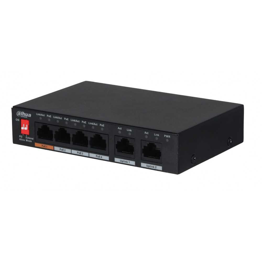 Switch 6 Puertos 10/100 Mbps con 4 puertos PoE Dahua DH-PFS3006-4ET-60
