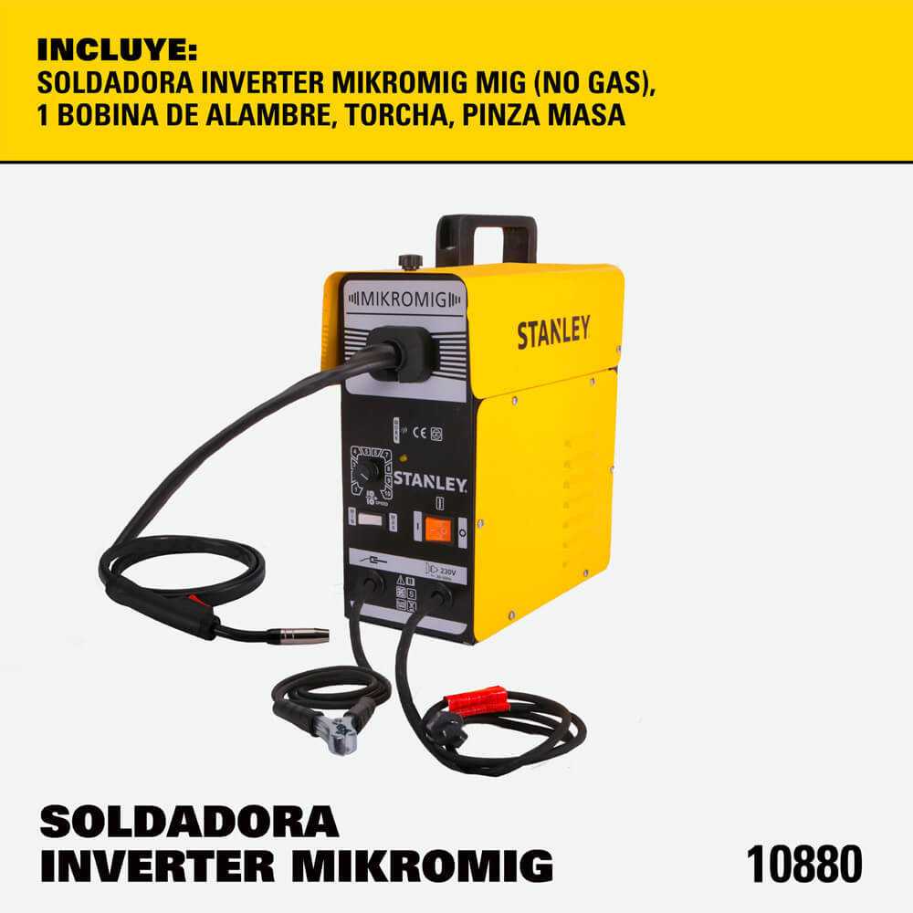 Soldadora Inverter Mikromig (no Gas) 95A + Mascara + Carrete de alambre Stanley 10880-promo