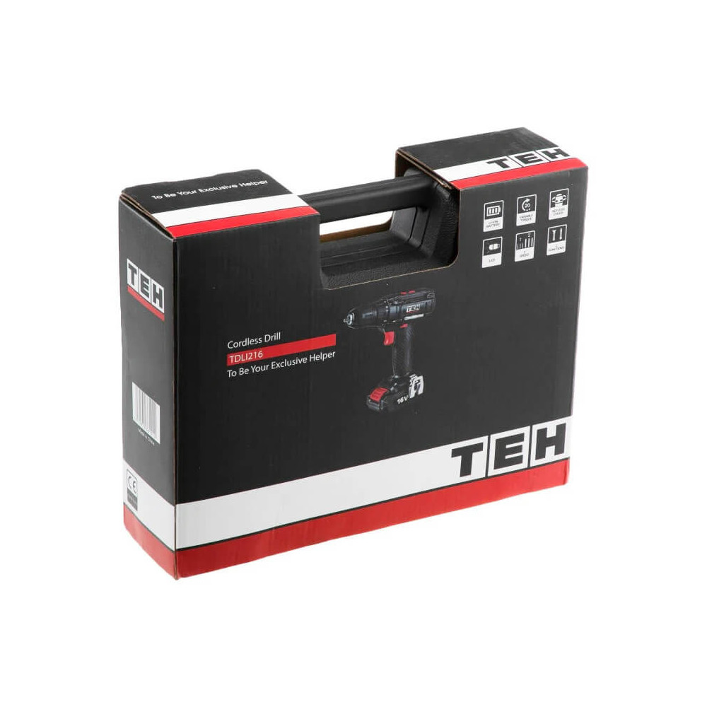 Taladro Atornillador Inalámbrico 16v 10mm 28 Nm + 2 Baterías 1.5Ah+ Cargador Tehtools TDLI216