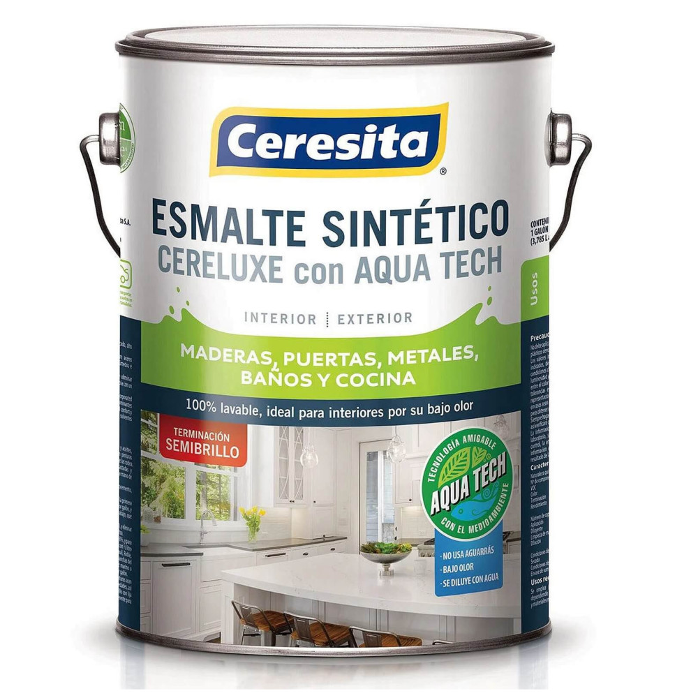 Esmalte Sintético Cereluxe Aquatech SemiBrillo Blanco 1/4 GL Ceresita 11780504