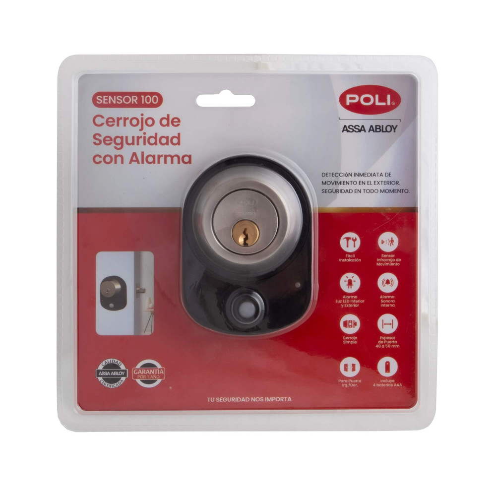 Cerrojo Sensor 100 Llave/Perilla con Alarma inoxidable Poli 156801
