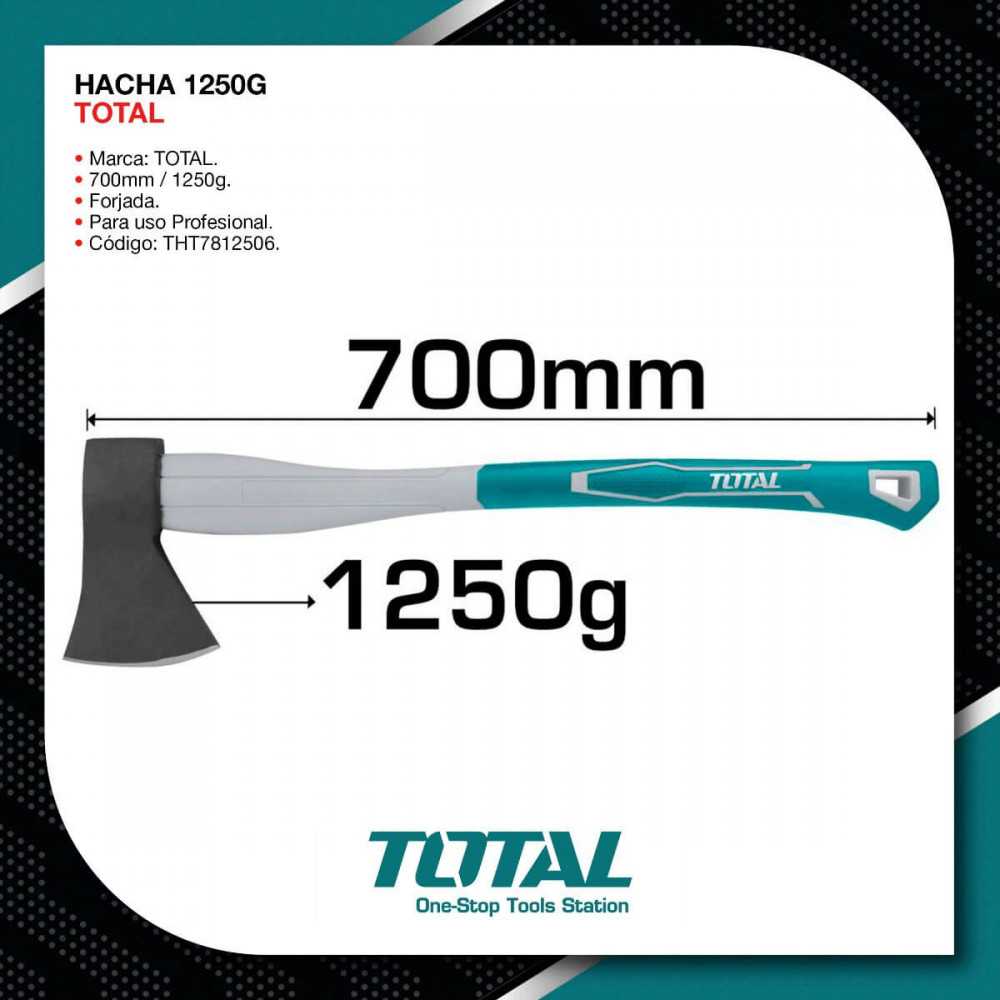 Hacha Mango Fibra de Vidrio 1250 Grs Total Tools THT7812505